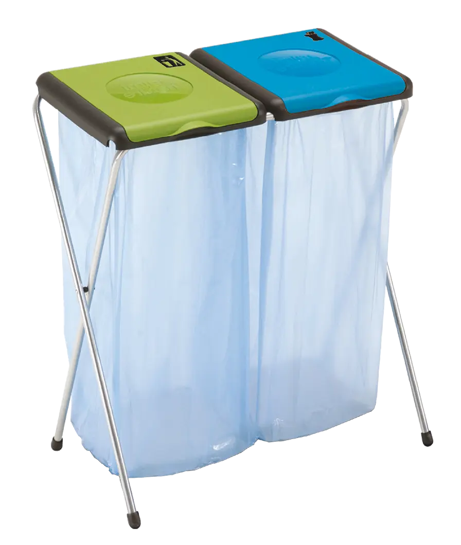 KTO-2 stabilní stojan na odpadkové pytle, 2x120 l, víko modré, zelené